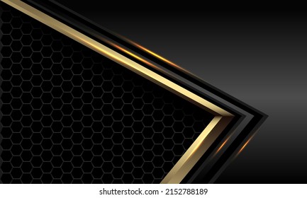 Resumen del diseño de malla hexagonal hexagonal geométrica de la flecha de la línea dorada moderna tecnología futurista ilustración vectorial de fondo.
