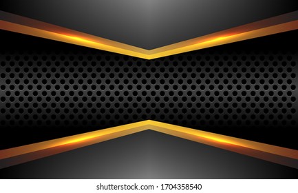 Abstract gold line arrow on grey metallic with dark grey circle mesh design modern luxury futuristic style background vector illustration.