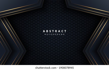 Abstract gold line arrow on black with hexagon mesh design modern luxury futuristic technology background vector illustration.