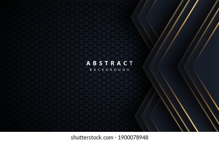 Abstract gold line arrow on black with hexagon mesh design modern luxury futuristic technology background vector illustration.