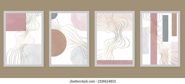 Abstract gold line art background vector. Minimalist hand painted illustrations for wall decoration, home decoration, wall art, canvas prints, postcard or brochure cover design.