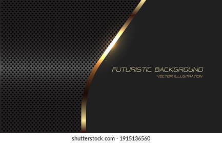 Abstract gold line curve grey metallic circle mesh with blank space and text design modern luxury futuristic background vector illustration.