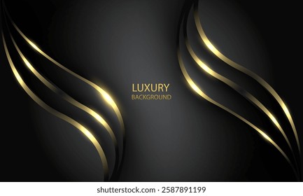 Abstract gold line curve overlap on grey black shadow luxury elegant desogn modern background vector illustration.