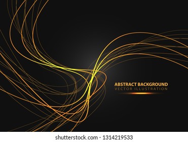 Abstract gold line curve with simple text on black design modern luxury background vector illustration.