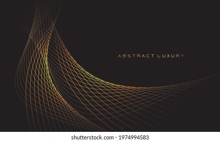 Abstract gold line curve wave on black with blank space luxury design modern background vector illustration.