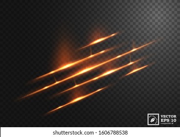 Abstract gold line of light with blue sparks, on a transparent background, isolated and easy to edit