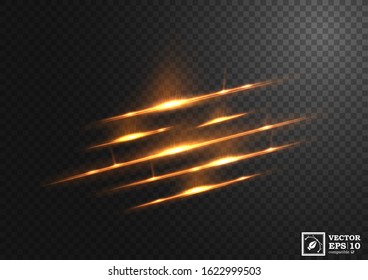 Abstract gold line of light, on a transparent background, isolated and easy to edit