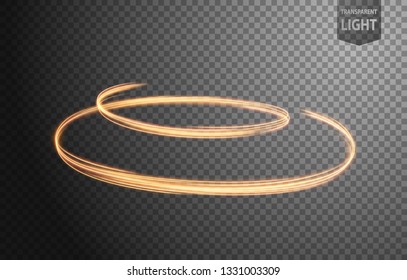 Abstract gold line of light with a transparent background, isolated and easy to edit