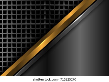 Abstract gold line on dark gray metal square mesh pattern design modern luxury futuristic background vector illustration.