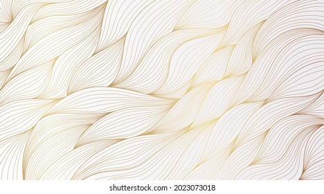 Abstract Gold Line Pattern Art Background. Modern Simple Shiny Gold Lines Waves Graphic Design On White Background. Luxury And Elegant Vector Texture Element. Vector Illustration