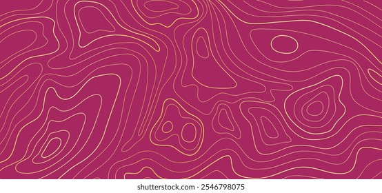Línea de oro Abstractas topografía mapa contorno con fondo púrpura. Mapa de contorno topográfico abstracto Diseño gráfico de movimiento de tecnología. Ilustración vectorial 