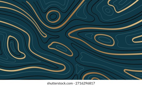Línea de oro Abstractas topografía mapa contorno con fondo verde. Ilustración vectorial