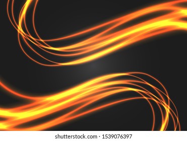 Abstract gold line wave curve light on black night design modern luxury futuristic technology background vector illustration.