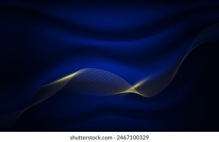 Abstrakte Goldlinienwelle auf blauem Stoff Luxus Eleganz Kreatives Design Moderne Hintergrund Vektorillustration.