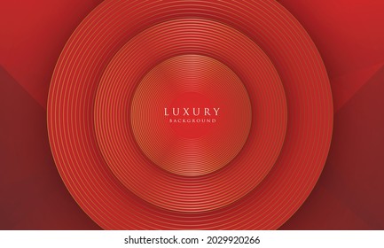 Abstract gold lines circle luxury effect on red background.