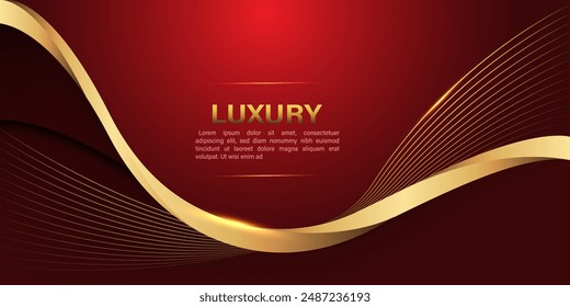 Abstract gold lines curve wavy luxury style on red design modern background vector illustration.