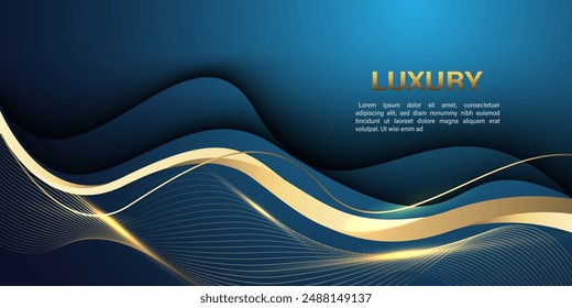 Abstract gold lines curve wavy on blue luxury style design modern background vector illustration.