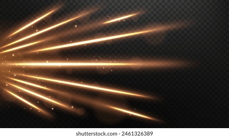 Abstract Gold Lines of Light with Gold Sparks, on A Transparent Background, Isolated and Easy to Edit, Vector Illustration