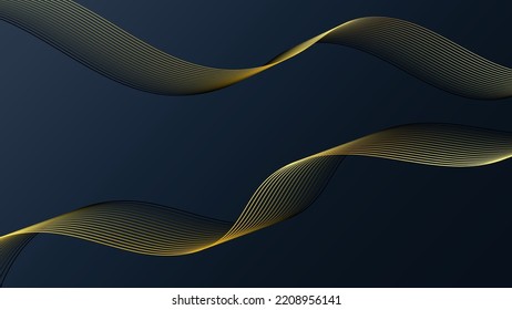 Abstract gold lines lighting effect on dark background. Vector graphic illustration.