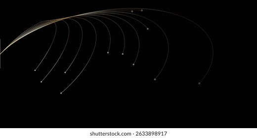 Abstract Gold Lines on Black Background Design. A sophisticated abstract design featuring curved gold lines radiating outward on a pure black backdrop.