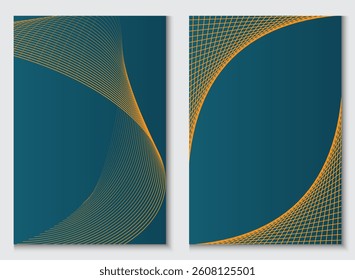 Abstract Gold Lines on Dark Blue Background Design