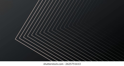 Linhas de ouro abstratas sobre fundo escuro. Projeto de linha geométrica. Modelo de luxo moderno. Adequado para apresentação, banner, capa, web, folheto, cartaz, brochura.