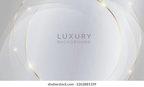 Abstract gold lines on white circle background and gray wallpaper feeling of smooth and luxury of silver with golden border beautiful shine premium business cards, cover, posters, banners, brochures.