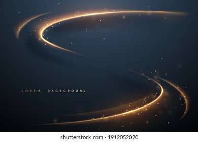 Abstract gold lines with sparks and glow effect