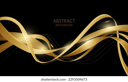 Abstract gold lines wave curve shiny effect on black design modern luxury futuristic background vector illustration.