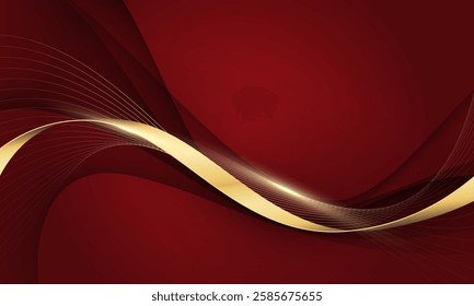 Abstract gold lines wave curve luxury on red background vector illustration.