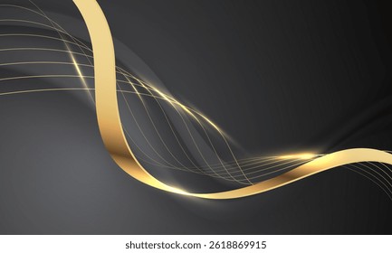Abstract gold lines wave curve luxury on black background vector illustration.