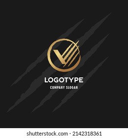 Abstrakter Goldlogotyp in Vektorgrafik. Letter V logotype auf Vektorgrafik
