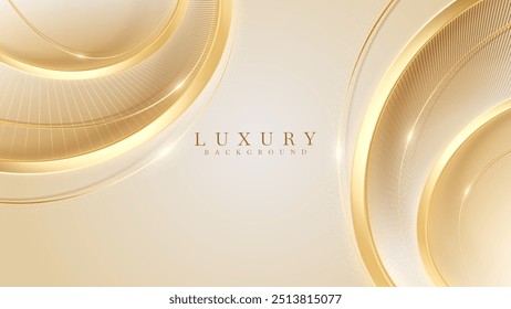 Fundo de luxo de ouro abstrato com decoração elegante curva dourada e efeito de luz brilhante.