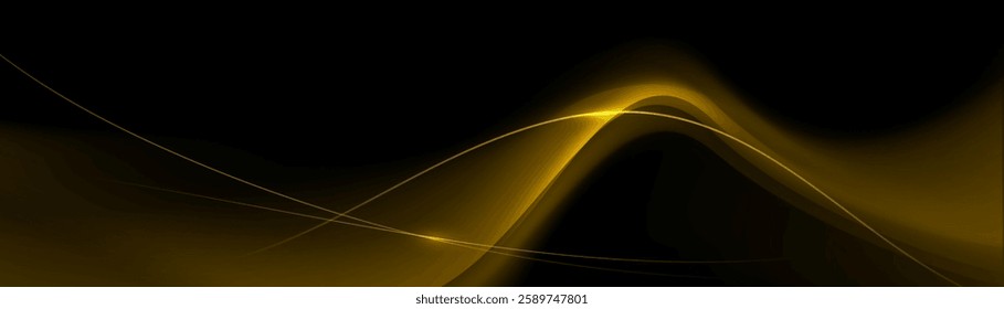 Abstract gold luxury background. Vector illustration element with gold light glow effect, texture, black gradient color. Modern graphic design, decoration for banner template or technology background