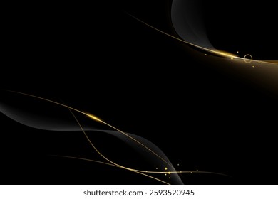 Abstract gold luxury background. Vector illustration element with gold light glow effect, texture, black gradient color. Modern graphic design, decoration for banner template or technology background
