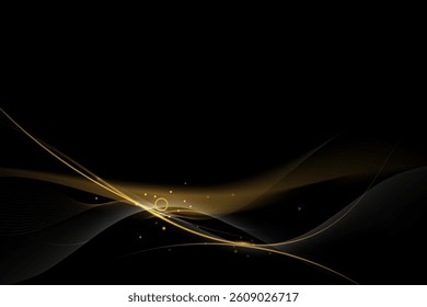 Abstract gold luxury background. Vector illustration element with gold light glow effect, texture, black gradient color. Modern graphic design, decoration for banner template or technology background