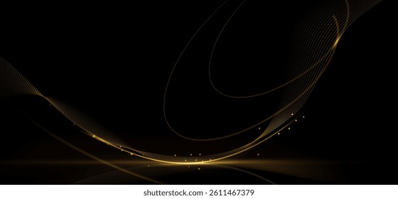 Abstract gold luxury background. Vector illustration element with gold light glow effect, texture, black gradient color. Modern graphic design, decoration for banner template or technology background