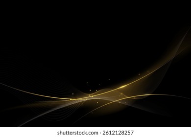 Abstract gold luxury background. Vector illustration element with gold light glow effect, texture, black gradient color. Modern graphic design, decoration for banner template or technology background