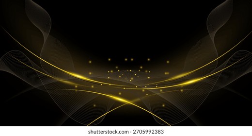 Abstractas fondo de lujo de oro. Elemento de Ilustración vectorial con efecto de resplandor de luz dorada, textura, color degradado negro. Diseño gráfico moderno, decoración para Plantilla de Anuncio o fondo de tecnología