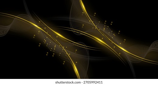 Abstract gold luxury background. Vector illustration element with gold light glow effect, texture, black gradient color. Modern graphic design, decoration for banner template or technology background