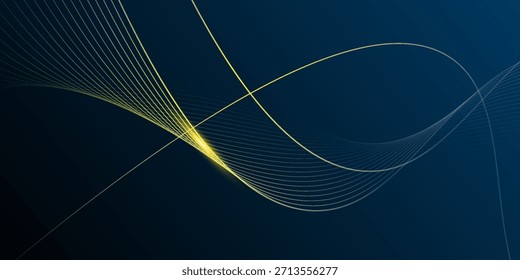 Abstrakter goldener Luxushintergrund. Vektorgrafik-Element mit goldener Wellenlinie, funkelnd, Textur auf dunkelblauem, schwarzem Hintergrund. Grafikdesign für Event, Business, Technologie-Banner-Vorlage