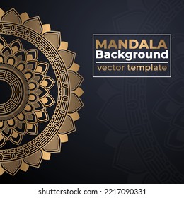 Resumen de oro de lujo mandala fondo plantilla de ilustración vectorial, patrón arabesco circular ornamental para impresión, afiche, portada, folleto, volante