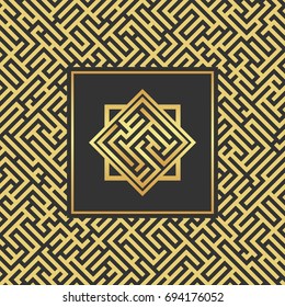 Abstract gold maze emblem. Abstract maze element. Labyrinth logo.