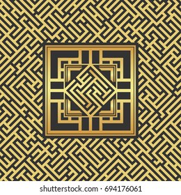 Abstract gold maze emblem. Gold maze. Maze element. Labyrinth.