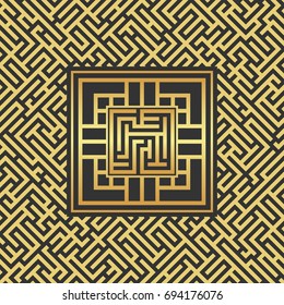 Abstract gold maze emblem. Abstract maze element. Labyrinth logo.