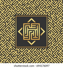 Abstract gold maze emblem. Abstract maze element. Labyrinth logo.