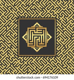 Abstract gold maze emblem. Abstract maze element. Labyrinth logo.