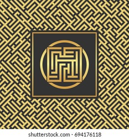 Abstract gold maze emblem. Abstract maze element. Labyrinth logo.