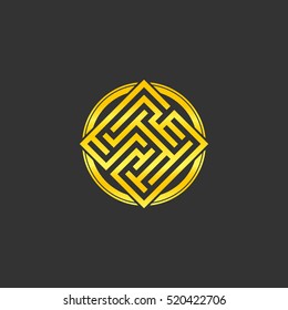 Abstract gold maze, maze emblem, gold pattern