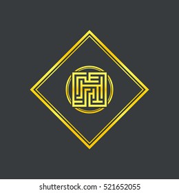 Abstract gold maze, maze emblem, gold pattern